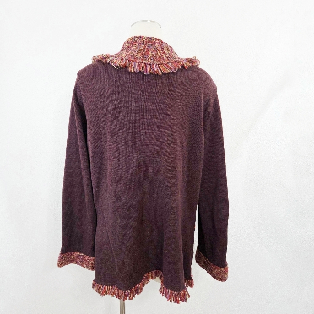 Storybook Knits Horse Cardigan Sweater Dark Brown Equestrian Fringe Plus Size 1X - Picture 2 of 5